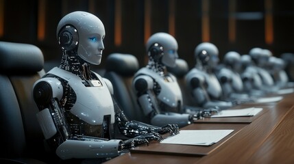 Fototapeta premium AI handles legal research, draft contracts, and prepares case files, assisting human lawyers in a high-tech environment