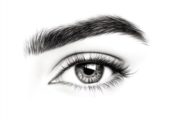 Close up artistic drawing of a womans eye and eyebrow