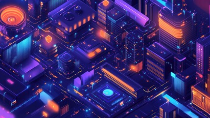 Fototapeta premium Neon Cityscape: A Futuristic Digital Metropolis