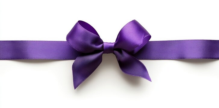 Isolated on a transparent background is a straight ribbon with a large purple bow on its left side, an ideal element for banners or frames used on occasions such as Easter, Christmas, birthdays,
