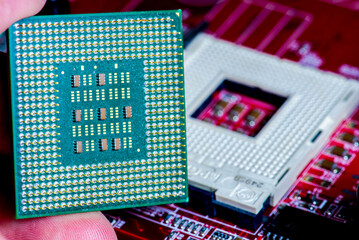 Abstract, Close up at electronic circuits, we see the technology of the mainboard, which is the...