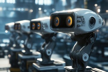 Fototapeta premium Futuristic robots in a factory setting