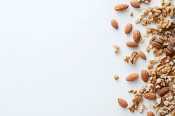 Mixed Nuts Arrangement on White Background for Healthy Eating Concept