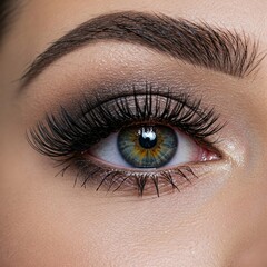 Obraz premium Female eye with long false eyelashes. Female Eye with Extreme Long False Eyelashes. Eyelash Extensions. Makeup, Cosmetics, Beauty
