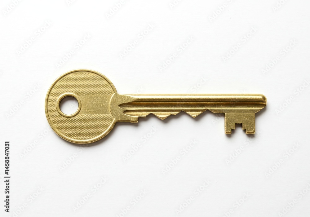 Poster golden key isolated on white background simple elegant design access security lock open metal image