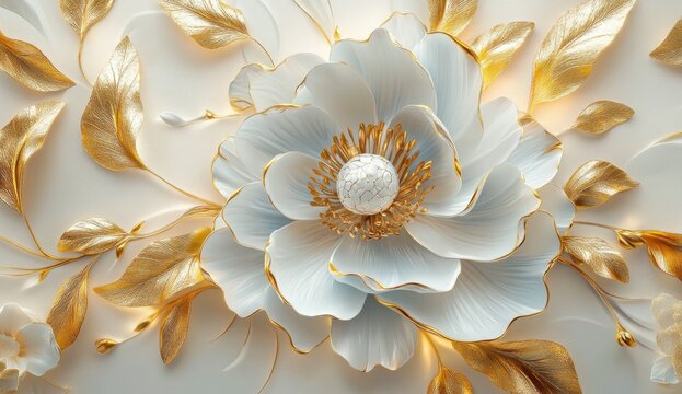 Fototapeta Ornate floral design with gold accents