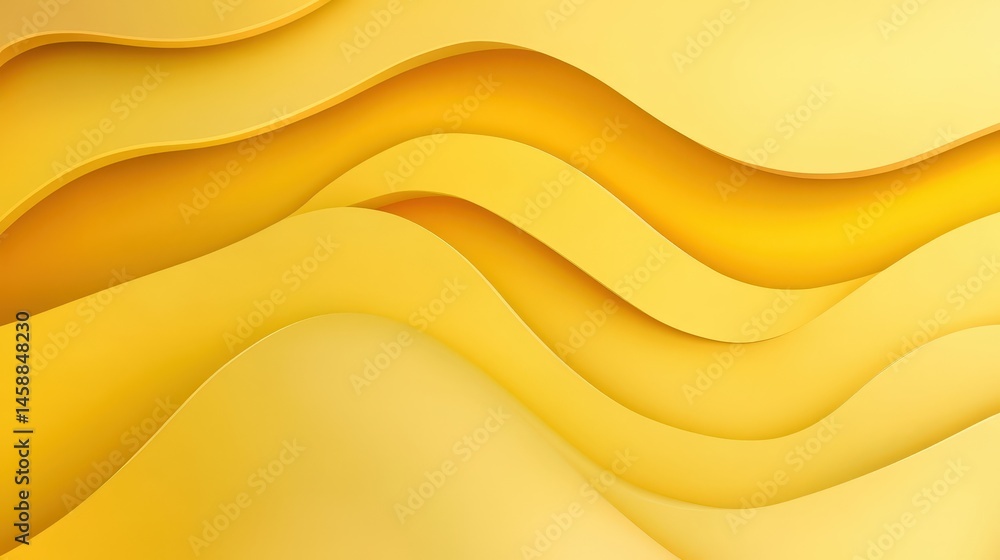 Poster smooth yellow geometric background with wave-like layers and soft gradient blending