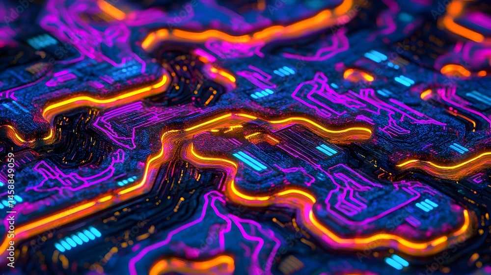 Aufkleber abstract digital circuit board design with vibrant colors.