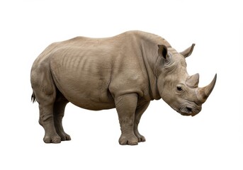 Powerful White Rhinoceros Wildlife Animal Portrait Isolated on White Background Horn Grey Skin Beast