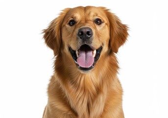 Fototapeta premium Happy Golden Retriever Dog Portrait Studio Shot White Background Pet Animal Fur Cute Loyal Sweet