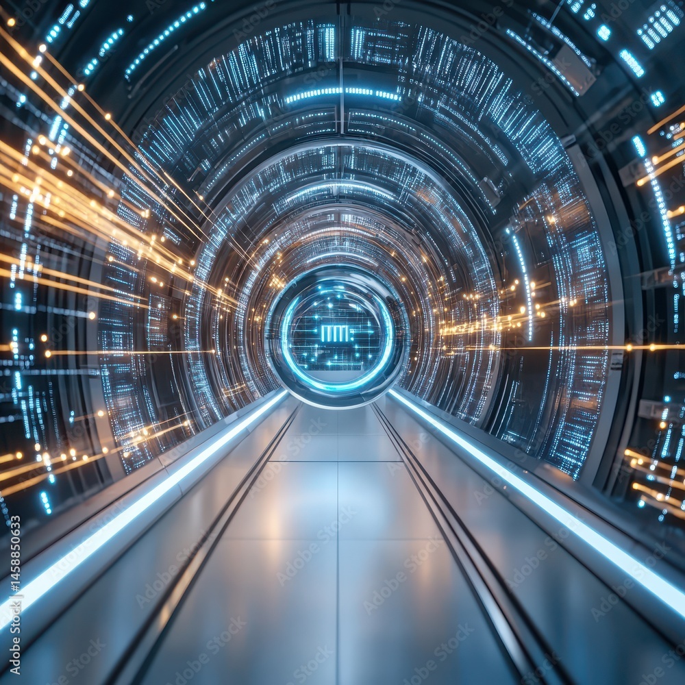 Poster futuristic data capsule visualization digital realm hyperrealistic environment technological perspec