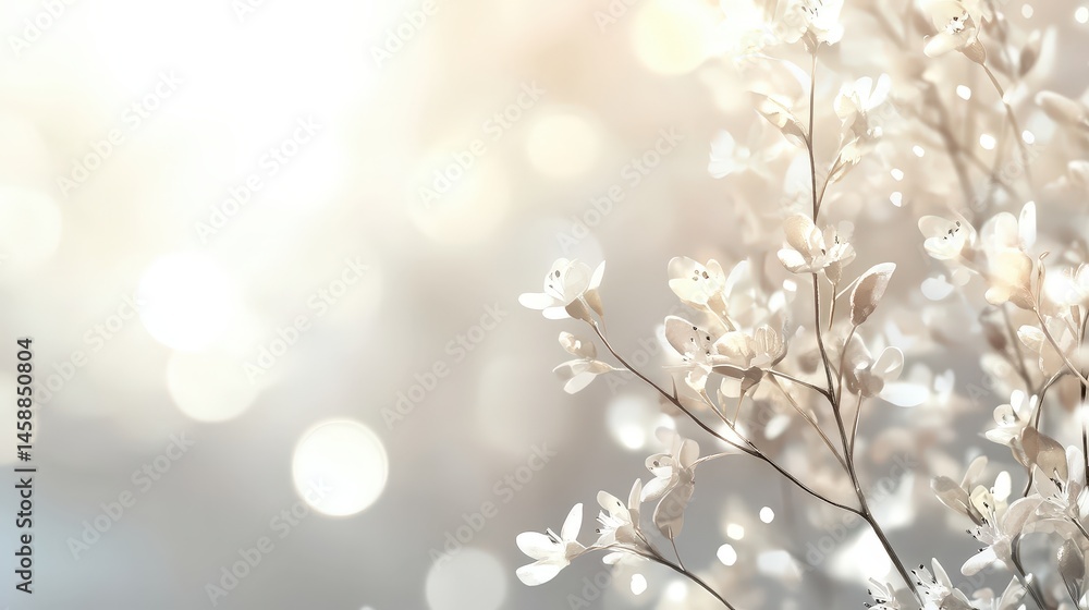 Poster soft grey background with a blurred bokeh effect, adding a dreamy and elegant atmosphere.