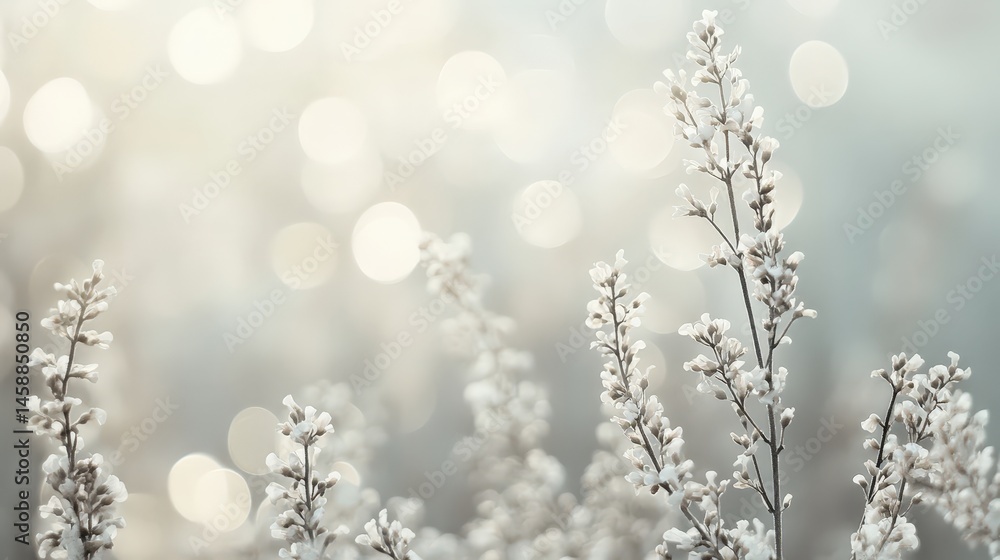 Poster soft grey background with a blurred bokeh effect, adding a dreamy and elegant atmosphere.