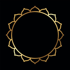 Elegant Golden Lacy Round Frame Vector with Ethnic and Ornamental Design on Black Background