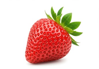 Single Fresh Red Strawberry Isolated White Background Food Leaf Fruit Sweet Juice Image Plant Green