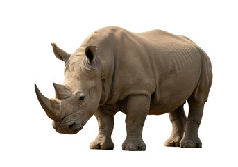 Obraz premium A pale rhinoceros stands imposingly against the dark void