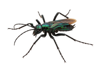 Alien wasp Metallic sheen delicate wings bristled legs in void