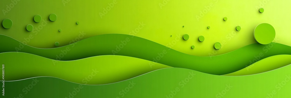 Poster abstract green paper carved background with wave patterns, nature inspired layered design