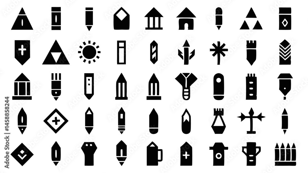 Poster distinctive pencil icon set ideal for editing drawing tools and creative applications in graphic pro