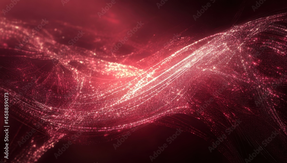 Aufkleber Abstract Red Particle Wave Background with Light and Motion Flowing Seamlessly in a Dark Digital Space Creating a Dynamic and Decorative Design Element