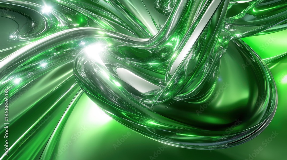 Aufkleber abstract shiny green metallic swirls background with smooth glossy curves a modern design element fo