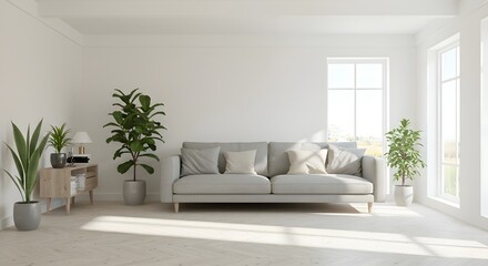 Scandinavian Minimalist Living Room Interior with Natural Light