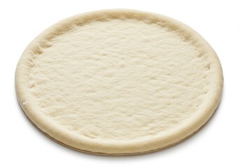 Plain pizza dough base ready to be topped, showing the round shape and raised edge on a white background