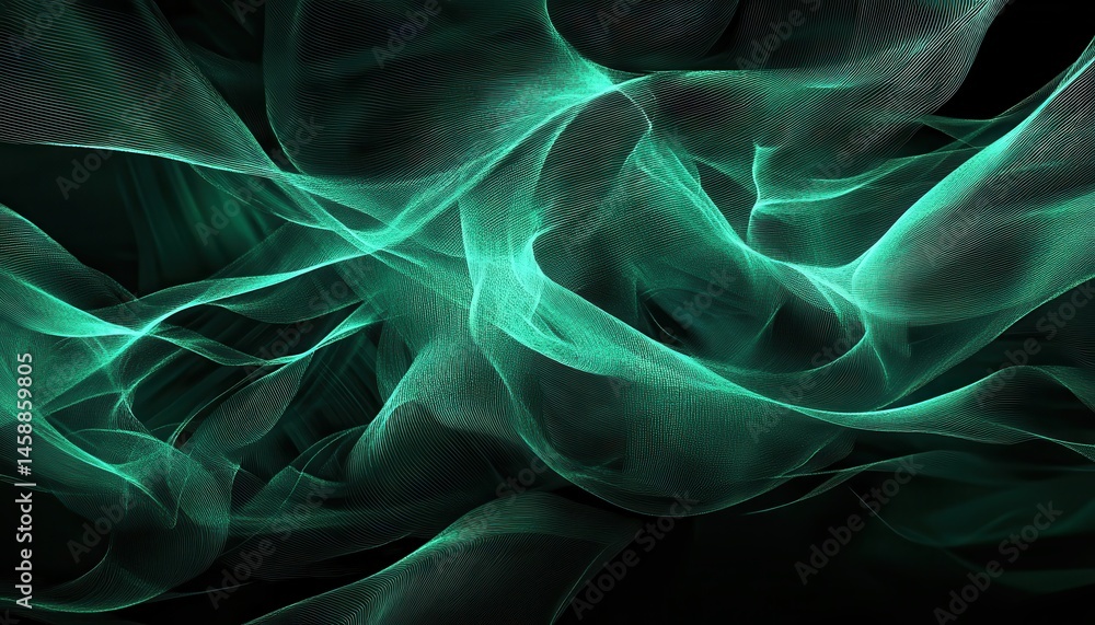 Aufkleber abstract teal wavy lines with glowing dots on dark background digital art flowing energy teal backgr