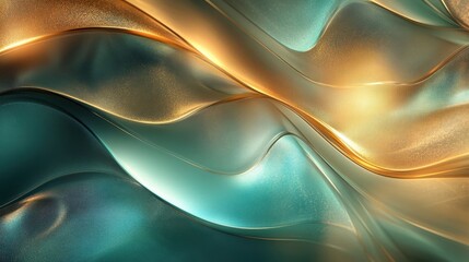 Abstract Wavy Background with Gold and Teal Accents Featuring Intricate Patterns and Elegant Design with Smooth Fluid Curves and Modern Artistic Style