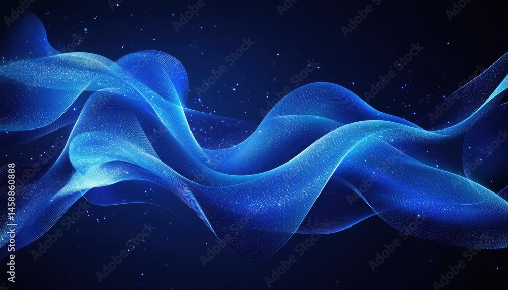 Aufkleber Abstract Wavy Blue Background with Dynamic Particle Waves Elegant Visual Decoration and Gradient Effect Creates Shiny Futuristic Design