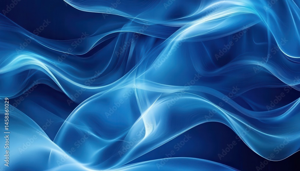 Fototapete abstract wavy blue lines on dark background with smooth gradient modern art design and fluid motion