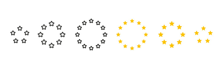 Stars circle icon. Twelve five-pointed stars arranged in a perfect circular formation. Symbol of unity, harmony and European identity. EU sign concept of international cooperation and unity.