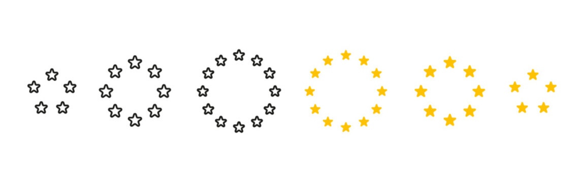 Stars circle icon. Twelve five-pointed stars arranged in a perfect circular formation. Symbol of unity, harmony and European identity. EU sign concept of international cooperation and unity.