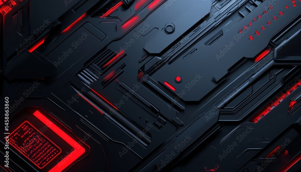 Fototapete Dark Geometric Abstract Background with Intricate Red Lines and Accents Creating a Futuristic and Modern Aesthetic