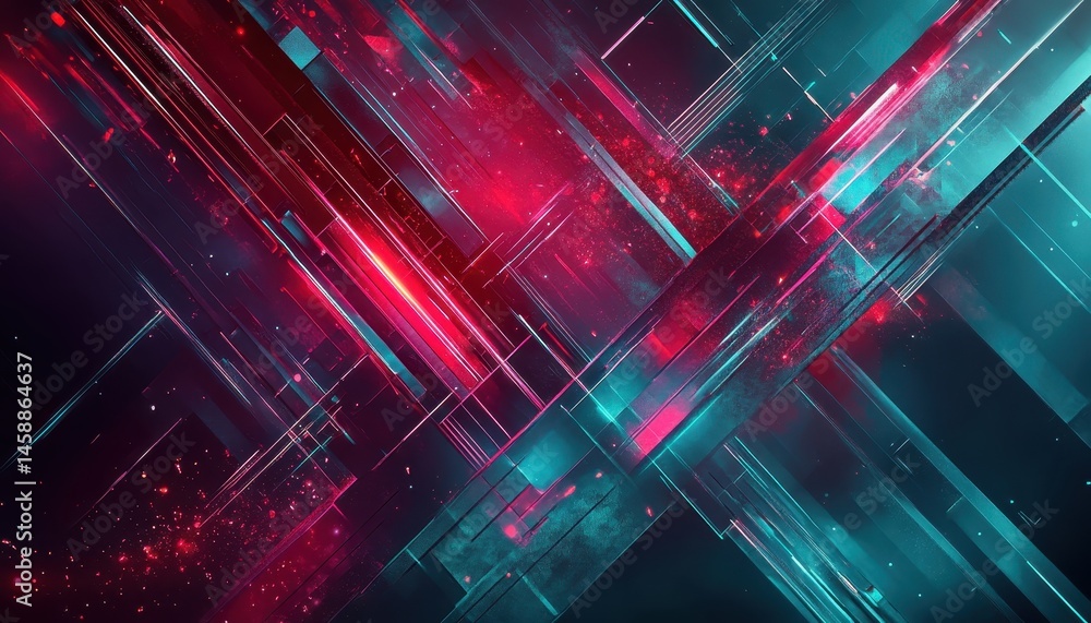 Aufkleber Dynamic Abstract Background with Intersecting Lines in Shades of Teal and Crimson A Striking Display of Geometric Shapes and Modern Artistic Style Perfect for Digital Design and Creative Projects