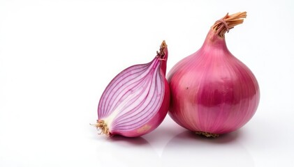 Fototapeta premium Single red onion, vibrant color, clean white background, healthy, purple