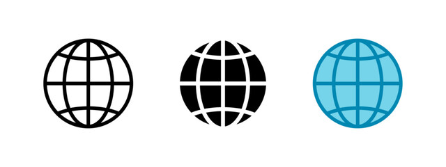 Globe icon. Simplified spherical world map vector illustration. Global network symbol for internet, international communication, geography or travel-related interfaces and educational contexts.