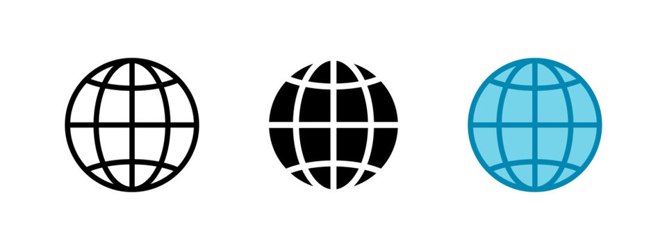 Globe icon. Simplified spherical world map vector illustration. Global network symbol for internet, international communication, geography or travel-related interfaces and educational contexts.