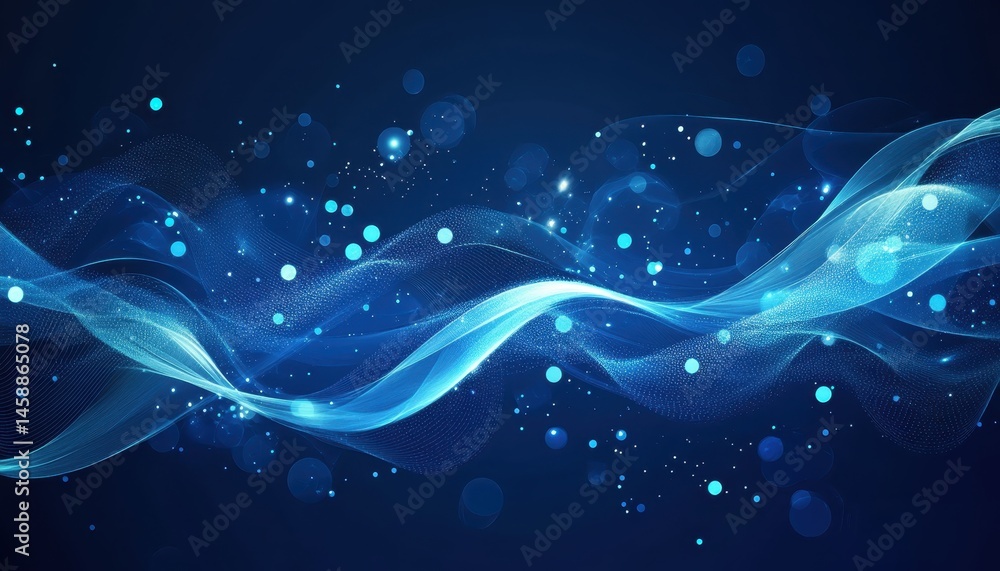 Aufkleber Dynamic Wavy Abstract Background with Blue Hues and Dot Patterns Data Streams Forming Modern Geometric Designs Depicting Technology Networking and Digital Connection