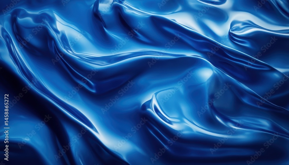 Poster elegant abstract blue silk fabric with smooth texture and shiny surface creates a flowing pattern id