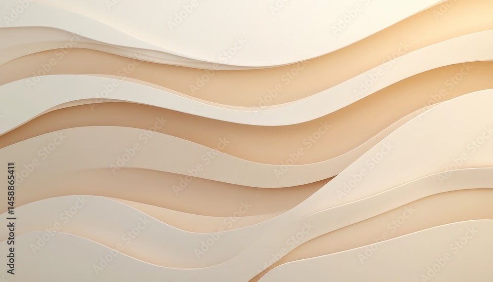 Poster Elegant Beige Abstract Waves Background with Smooth Layered Curves in a Modern Minimalist Design