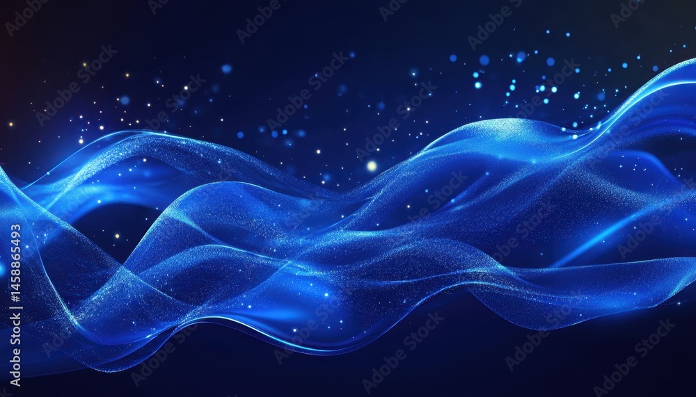 Aufkleber Elegant Blue Wave Abstract Background with Flowing Particles Dynamic Design Shiny Smooth Surface Futuristic Concept and Decorative Elements