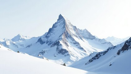 Obraz premium Snow-covered mountain peak against pristine white backdrop, texture, peak, sky