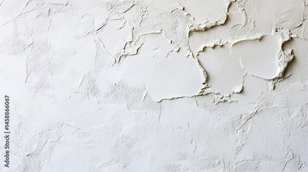 Poster textured white wall surface with cracked plaster, ideal for backgrounds or design projects. the imag