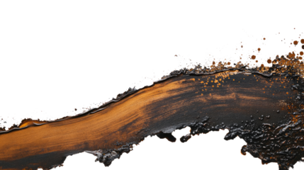 An artistic representation features a flowing design with rich black and brown hues, creating a striking contrast against a white background. The texture adds depth and intrigue