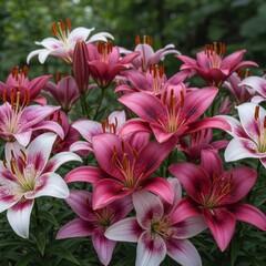 Pink and White Lilies in Full Bloom