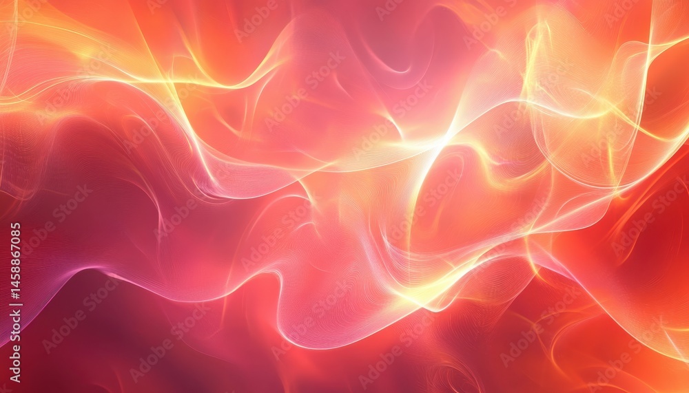 Poster Glowing Abstract Wave Background with Red and Orange Colors Flowing Light Particles Digital Art Pattern Design for Modern Futuristic Backdrop Texture