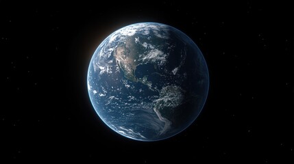 Naklejka premium A close-up of Earth with emphasis on the continents, oceans, and atmosphere, illuminated by the sun in the background.