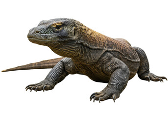 Obraz premium Majestic Komodo dragon poses against black showcasing scales and sharp claws
