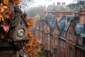 Autumnal Town Clock in Fog